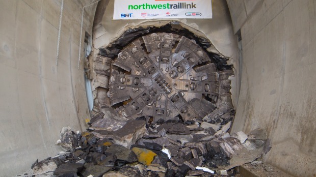 The first tunnel boring machine breaking through at Norwest